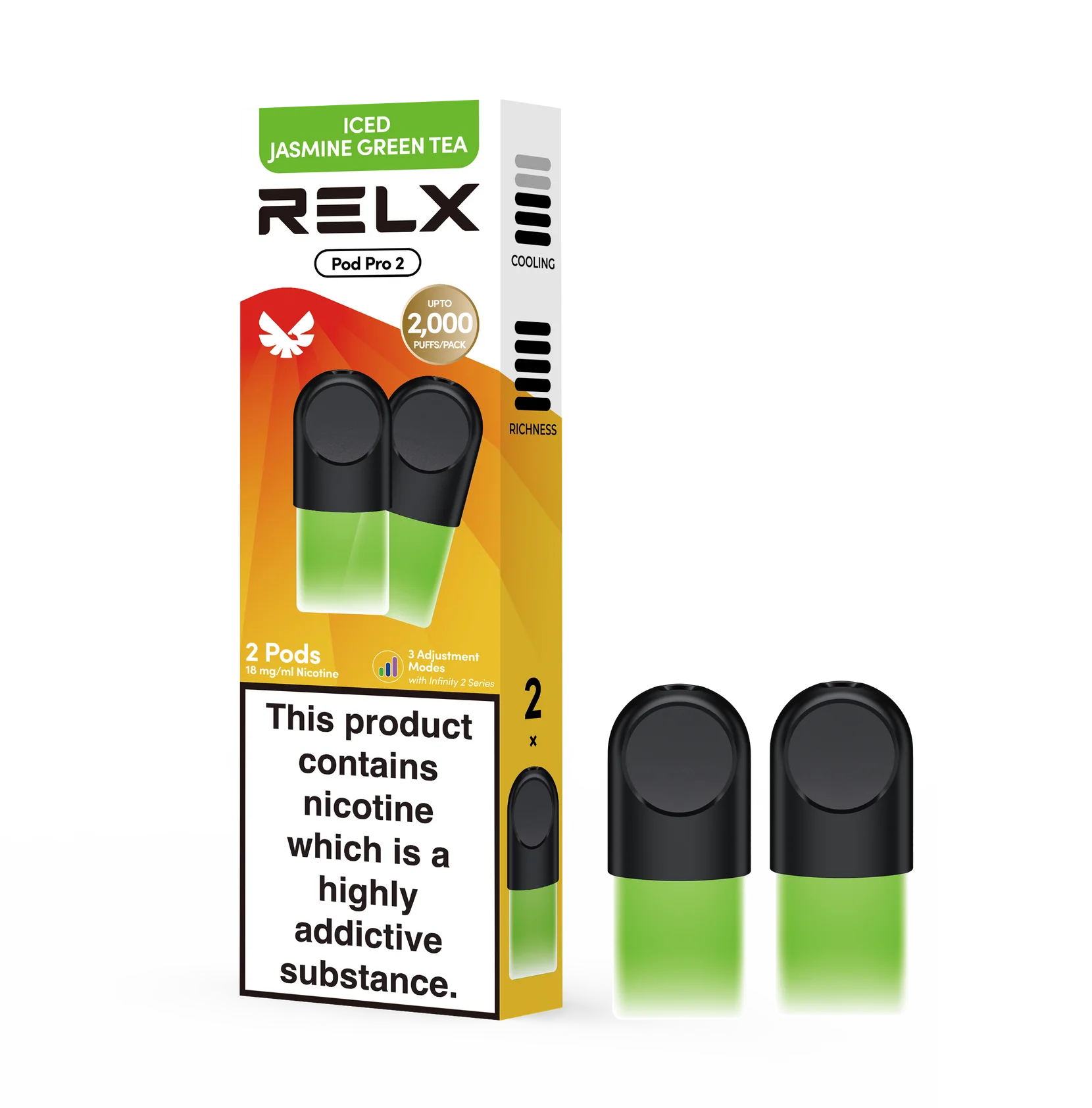RELX Pod Pro Fruit Mint Tea Dessert Beverage and Tobacco More Flavors 0mg/ml and 18mg/ml Nicotine - Six Pandas