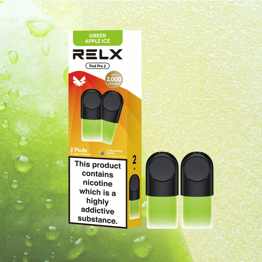 RELX Pod Pro Fruit Juicy Green Apple Ice Flavors 18mg/ml Nicotine - Six Pandas