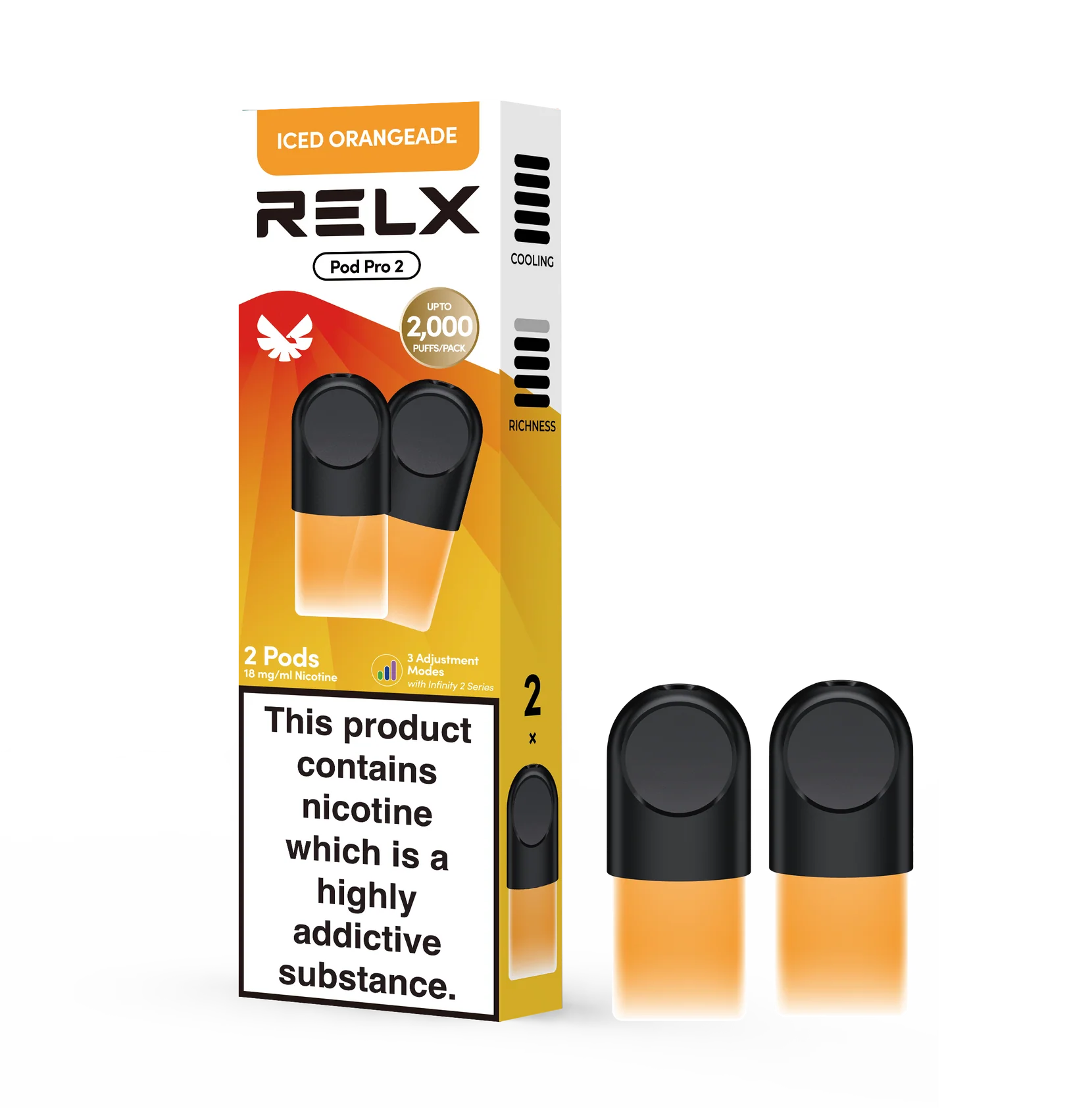 RELX Pod Pro Fruit Juicy Iced Orangeade Flavors 18mg/ml Nicotine - Six Pandas