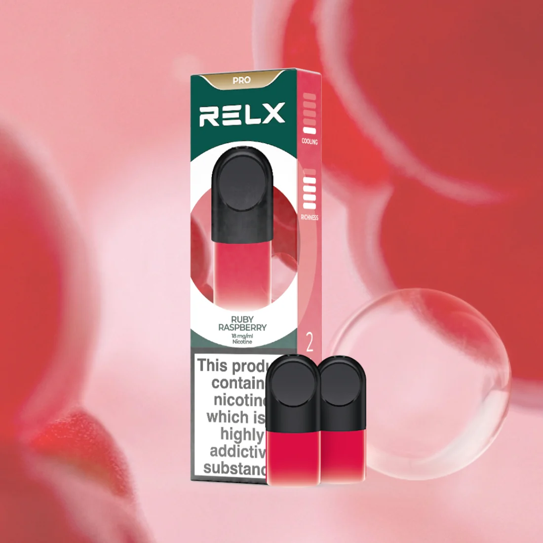 RELX Pod Pro Fruit Juicy Ruby Raspberry Flavors 18mg/ml Nicotine - Six Pandas